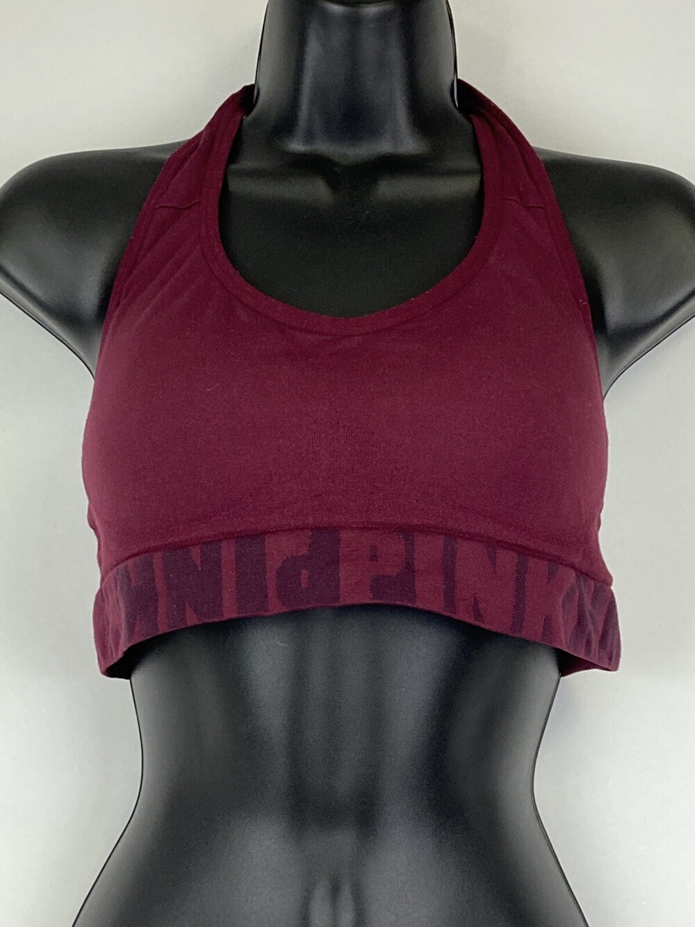 Victorias Secret VS PINK Spellout M Cool & Comfy Seamless Maroon Red Halter Bra